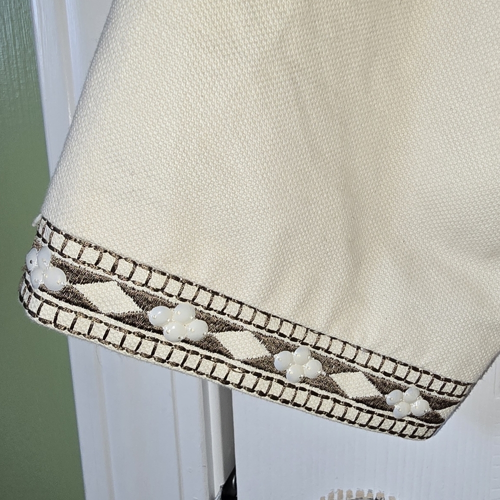 Chico's Cream and Tan Boho Collectible Embellished Jacket - Picture 5 of 10